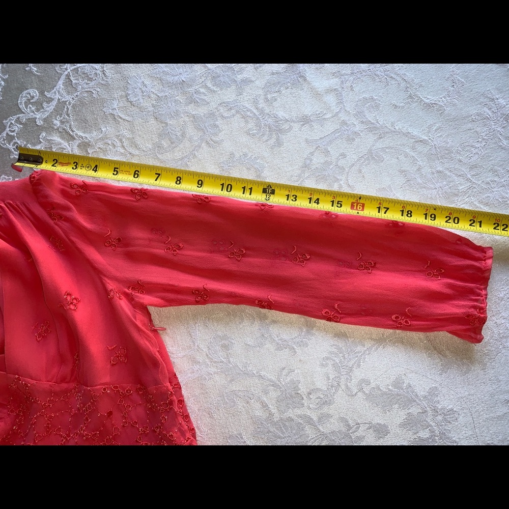 ICE 100% Silk Coral Beaded Embroidered Blouse - Picture 10 of 11